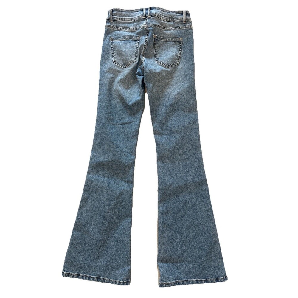 Women’s Boho Hippie Flare Jeans Size 26” Waist Stretch Denim Low Rise - Picture 2 of 8